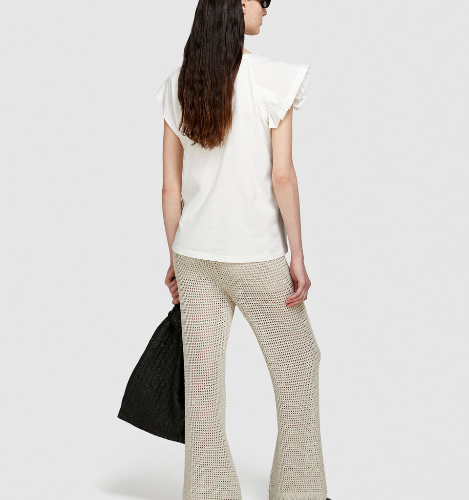 T-shirt with ruffles - women's short sleeve t-shirts - White | Sisley image number 3